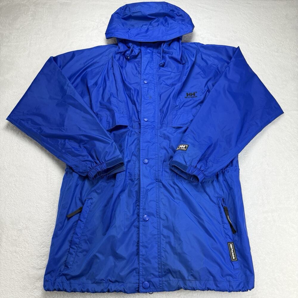Helly Hansen Rain Jacket Blue Packable Hooded Coat Mens M Waterproof